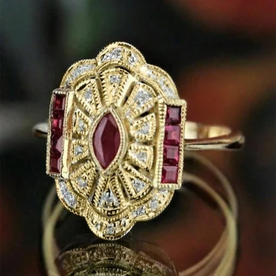 Elegantes anillos enchapados en oro amarillo de circonita cúbica para mujer talla 6-10 Foto 1 de 4