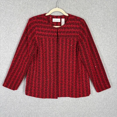 Alfred Dunner Blazer 10 Red Open Textured Sequin Shimmer Formal Party Granny - Image 1 of 4