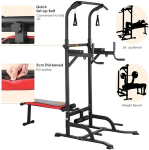 Power Tower Klimmzug Dip Station Fitness Kraftstation Kraftturm mit Hantelbank - Bild 1 von 7