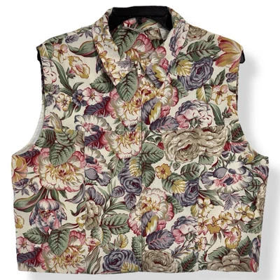 Chaleco Floral Cuadrado Vintage Talla 14 Cremallera Completa Boho Crop Top Jardín Cottagecore Hada Foto 1 de 4