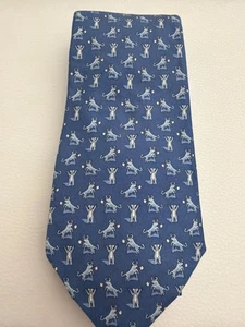 Cravatta uomo seta fatta a mano Vineyard Vines motivo orso toro blu - Foto 1 di 8