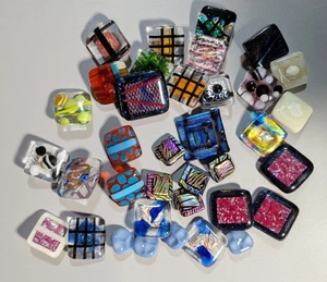 Lot B. Fused Glass Buttons, Handmade, brass and glass shanks, Mixed Sizes,  - Picture 1 of 3