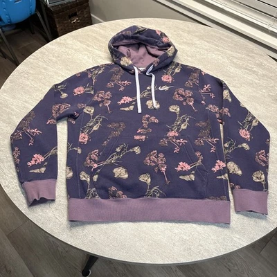 NIKE Sportswear Club Floral Fleece Cave Purple Hoodie Small DQ3483-540 - Image 1 of 4