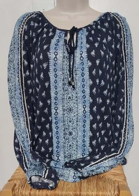 Blusa Top New Directions Para Mujer L Campesina Azul Marino Dos Tonos Azul NUEVA NUEVA CON ETIQUETAS Pullover Foto 1 de 4