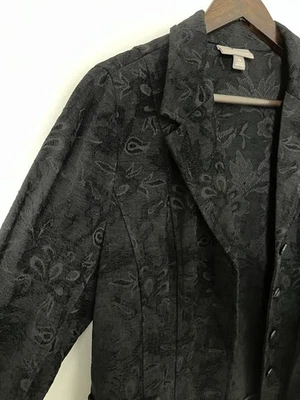 Black Floral Tapestry Blazer Witchy  Whimsigoth Boho Artsy SZ 14 - Image 1 of 4