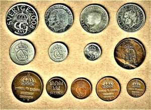 Schweden,13 Münzen mit 5 Kr bis 1 Erz Münze mit 1878 5 Erz E.F.,+ 2009 Comm at B.U. - Bild 1 von 2