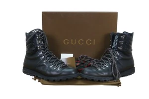 Gucci Nero Black Pebbled Leather Hiking Combat Boots Original Box 9.5G US 11 - Picture 1 of 12
