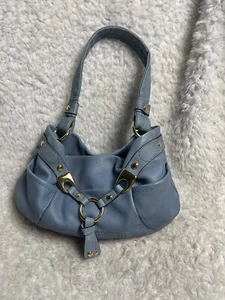 B Makowsky kleine Schultertasche Leder blau mit goldfarbenen Hardware’s und Akzenten - Bild 1 von 12