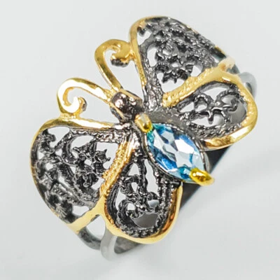 Anillo de plata topacio azul natural joyería regalo vintage 925 esterlina/RVS368 Foto 1 de 4