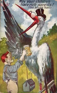 AK Humor Mögen deine Kinder reiche Eltern Storch Toast gestempelt 1909 - Bild 1 von 2