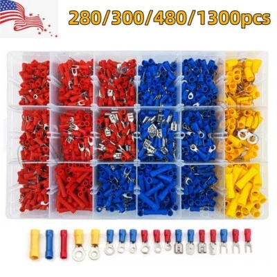 1300pcs Assorted Insulated Electrical Wire Terminals Crimp Connectors Spade Kit - Image 1 of 4