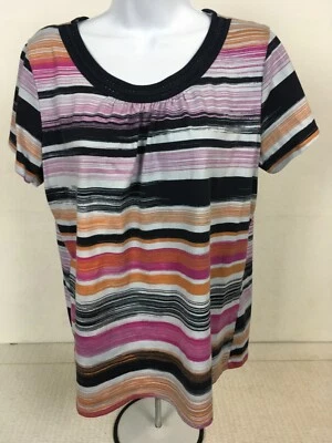 Top ST Johns Bay para mujer talla XL negro púrpura rojo rayas encaje escote redondo Foto 1 de 4