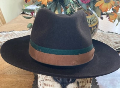 New Biltmore President Pride 7 3/8 Men Brown Fur Felt Fedora Satin Dress Hat - Image 1 of 4