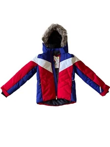 Spyder Ski Jacket Girls (child size 10) Red White & Blue With Removable Fur Hood - Picture 1 of 9