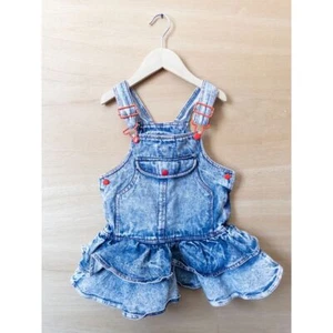VTG 80S Acid Wash Denim Overall Dress with Ruffle Tiers - Picture 1 of 6