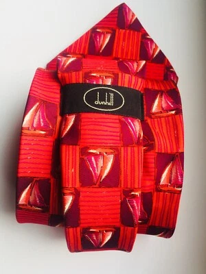  Corbata Roja Hombre Seda Velero Navegación Clásico Foto 1 de 4