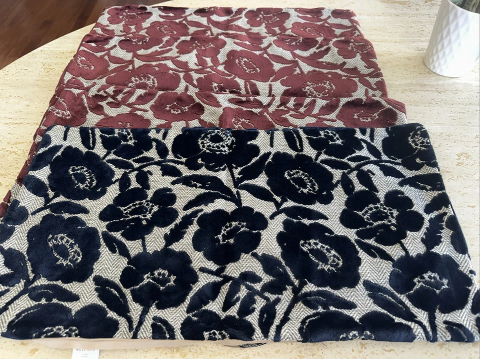 West Elm  Jacquard Velvet Pillow Covers 14x26 Brand NEW, 3 Burgundy & 1 Navy - Image 1 of 4