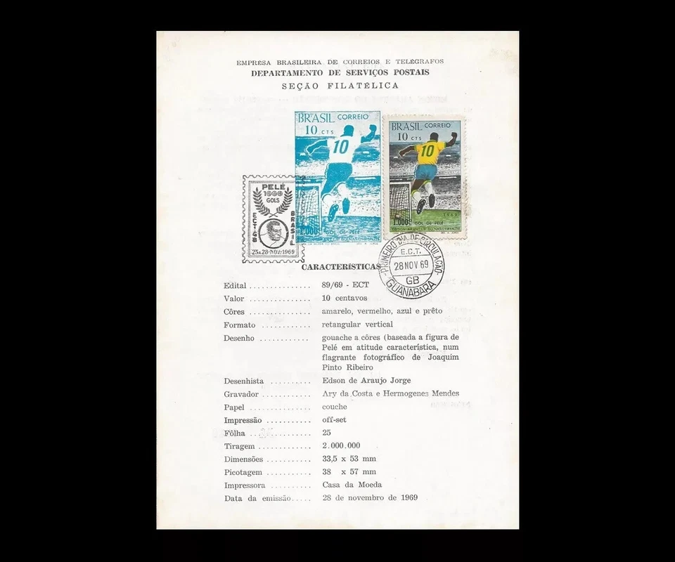 Pelé Brazil Soccer 1969 Edson Arantes - 1000 Gol - Edital - Stamp Issue - Image 1 of 4