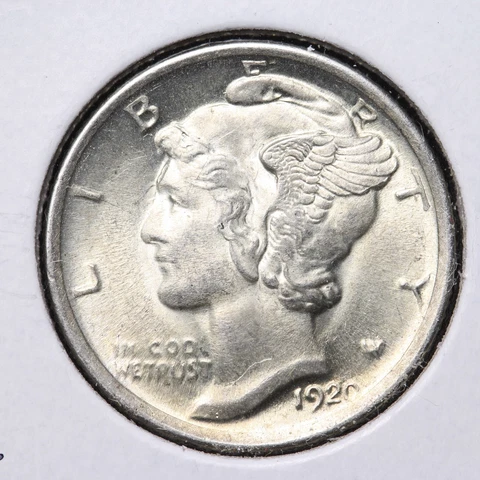 1920 FULL BANDS Mercury Silver Dime CHOICE BU *UNCIRCULATED* MS E267 KCWX Cover