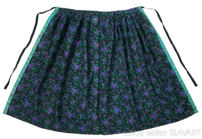 ANTIQUE German folk costume apron purple floral cashmere wool black ethnic rare - Image 1 of 4