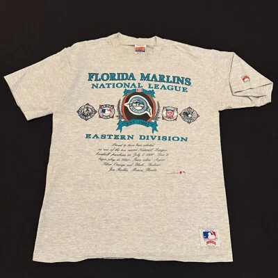 Vintage Mens Florida Marlins Nutmeg Mills MLB Baseball T-Shirt Adult Large Gray - Image 1 of 4