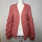 Sweet Generis Women's Open Cardigan M/L Pink Sweater Bubble Knit Oversized Nwt
