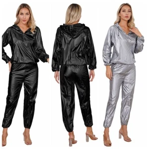 Women Sauna Sweat Suit Heavy Duty Fitness Workout Long Sleeve Top Pant Set - Picture 1 of 41
