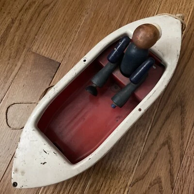 Pressed Steel “Woodette Coast Guard” Pull Toy Row Boat Popeye Themed 1930s - Image 1 of 4