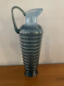 Vintage Large Kosta Boda Kjell Engman Corfu Blue Glass Pitcher Jug Carafe Vase - Picture 1 of 5