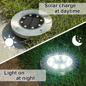Solar In Ground Light 8LEDs Outdoor Disk Buried Lamp Landscape Garden Lighting - Picture 1 of 17