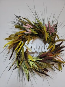 HOME WREATH flowers Decor Front Door Large brown fall autumn winter  - Picture 1 of 7