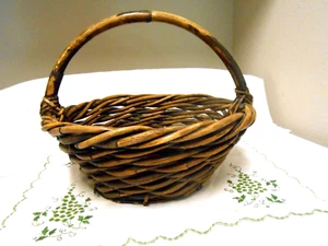 Korb geflochten schweres Schilf - Rattan 12 1/2" rund mit starkem Griff - Bild 1 von 6