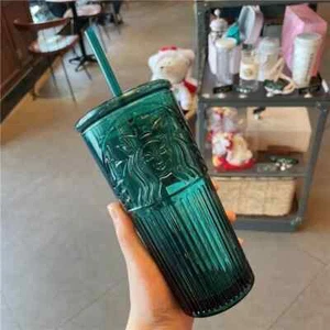Authentic Classic Starbucks Dark Green Series Goddess 19oz Glass Cup MUG - Picture 1 of 5