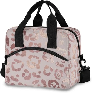 Rose Pink Leopard Lunch Bag with Shoulder Strap for Women Men Insulated Lunch Bo - Picture 1 of 5