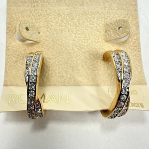 Vintage römische goldfarbene Doppel Creolen Strass Kristall OHRRINGE - Bild 1 von 7