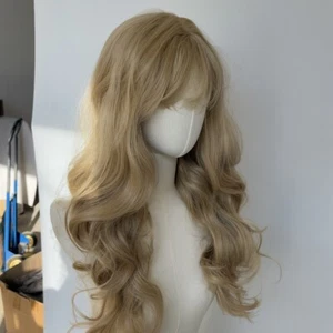 Hitzebeständiges Haar Hellblond Anziehperücke With Fringe Long Wavy - Bild 1 von 8