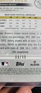 2021 Topps Gold Label Classe 2 Blu 00/99 Christian Yelich #72 CARTA ERRORE  - Foto 1 di 3