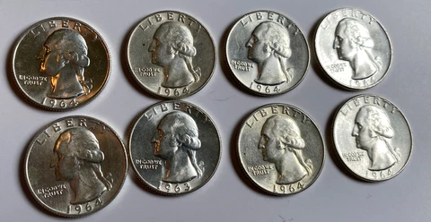 LOT OF 8 WASHINGTON QUARTERS US 90% SILVER $2 FACE VALUE VERY Good CONDITION! Cover