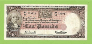 #D139.  1960  TYPE COOMBS/WILSON  10 POUND  BANKNOTE  #WA51 739927 - Picture 1 of 2