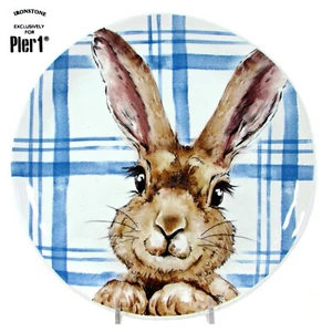 NEW Pier 1 Imports HENRY BUNNY 8.5" Salad Plate Rabbit Ears Up Blue Plaid Easter - Picture 1 of 8