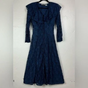 Vestido De Colección Dana Scott Azul Encaje Semi Transparente Superpuesto TALLA 9/10 Swift Stevie Nicks - Imagen 1 de 10