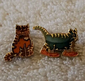 2 Whimsical Kitty Cat Pins Brooch - Picture 1 of 4