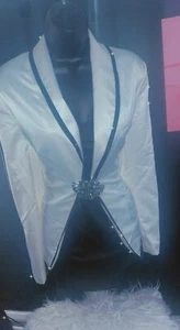 Kate young Satin Off White And Black Tuxedo Blazer Size Large - Picture 1 of 5