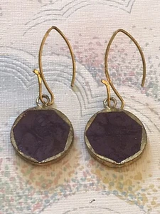 Vintage Earrings Purple Glass Dangly Dangle Hook Faux Amethyst Slice 3cm Drop - Picture 1 of 5