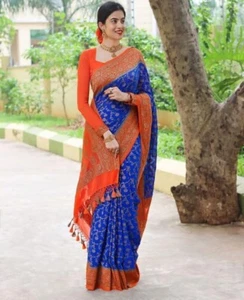 Indian Banarsi Saree With Slab Weaving Soft Royal, Sarees With Blouse, Sarees Us - Picture 1 of 6