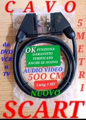 CAVO SCART 5 MT PRSA 21 Pin  5 Metri x DVD DVR VideoRegistratore VHS TV Decoder - Immagine 1 di 4
