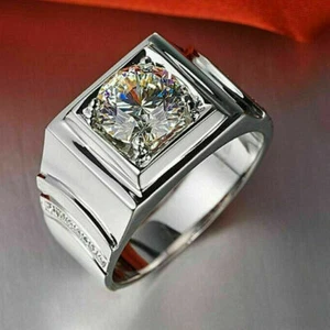 2.00Ct Round Cut D/VVS1 Diamond Men's Wedding Band Ring In 14K White Gold Over - Picture 1 of 3