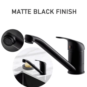 Matte Black Kitchen Sink Mixer Taps Mono Single Lever 360 Swivel Spout Black - Picture 1 of 7