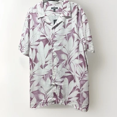 Express Men’s Floral White & Purple Button Down Shirt Short Sleeve Size XL - Image 1 of 4