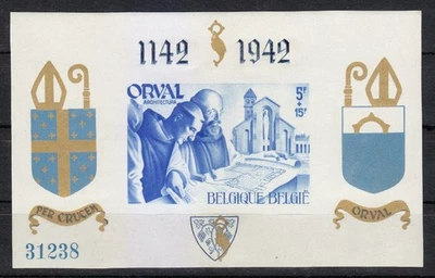 Bélgica 1937 MNH Bloque III.I. Tipo 1 en azul imperforado Orval Abbey.... - Imagen 1 de 2